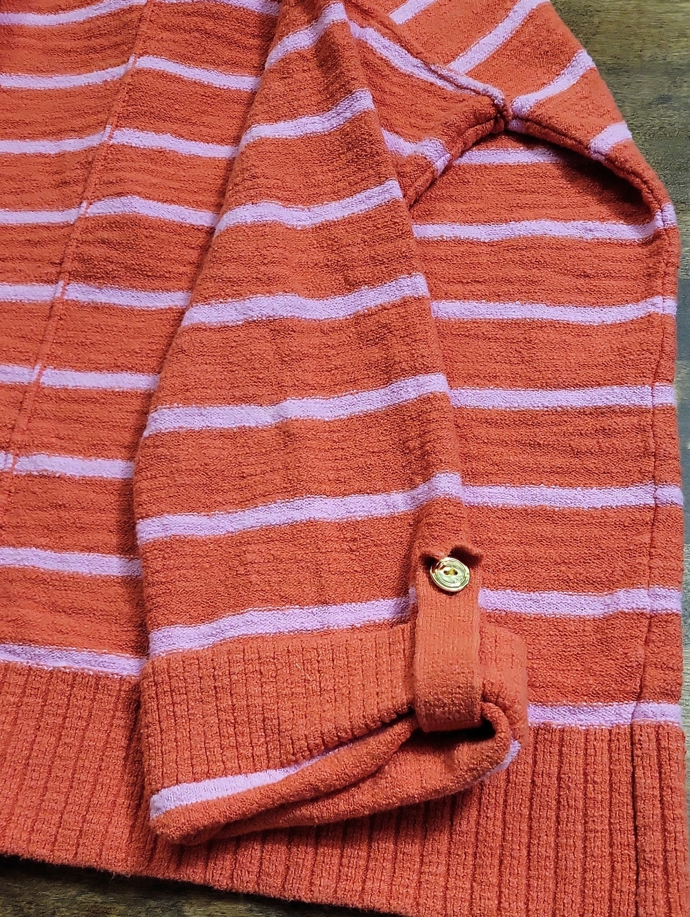 LOFT Coral Pink Striped V-Neck Button Sweater Size XS - Picture 10 of 15